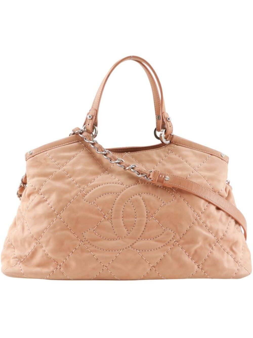 Chanel 2-Way Shoulder Bag Stitched CC Calfskin Pink